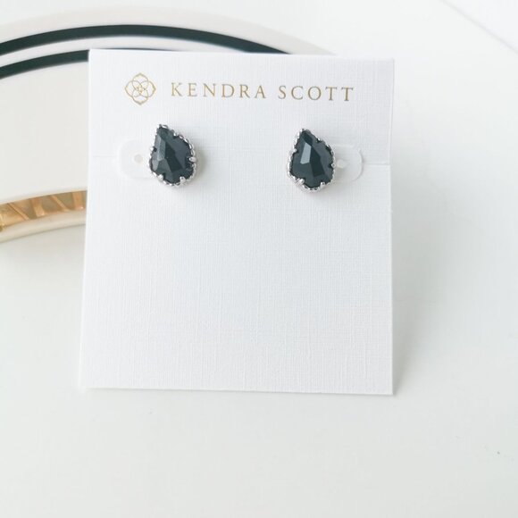 Kendra Scott Tessa Silver Black Opaque Glass Stud Earrings - Picture 2 of 4